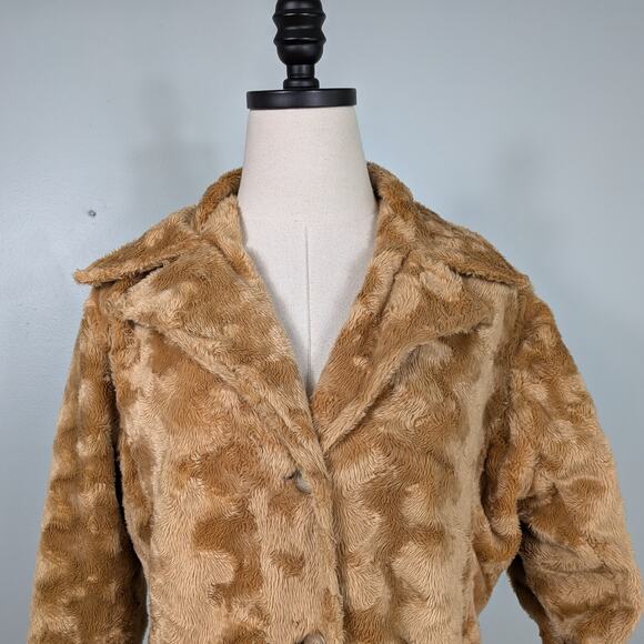 Charlotte Russe Faux Fur Coat Jacket L Tan Brown Vintage Y2K Retro Teddy Glam - Picture 2 of 11